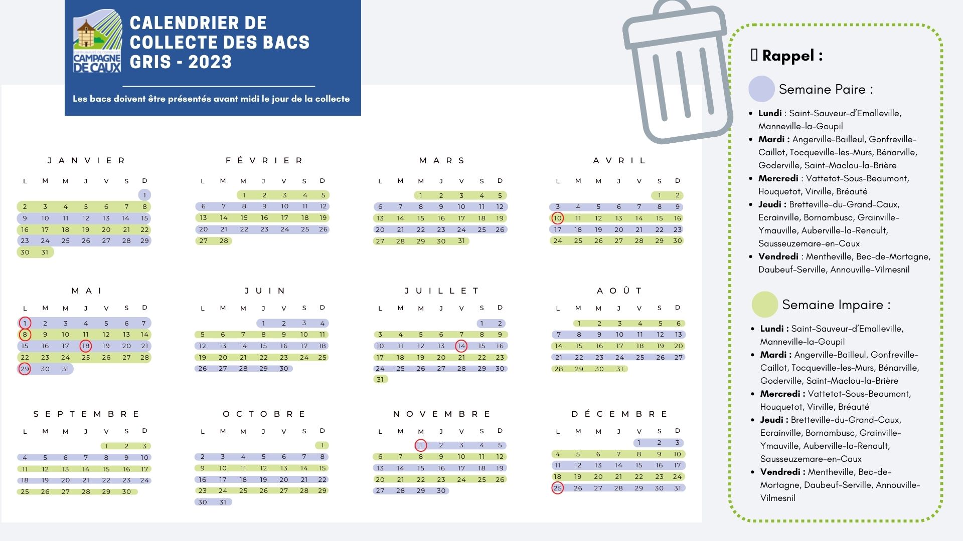 Calendrier Collecte 2023 Bacs Gris